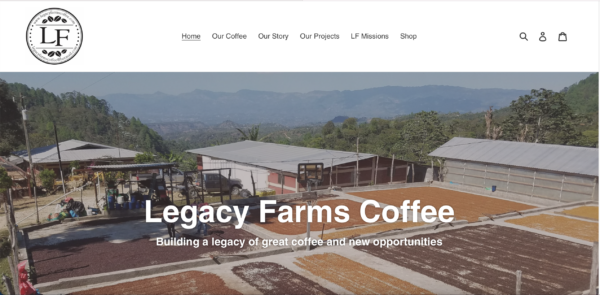 Screenshot of Legacy Farms' website