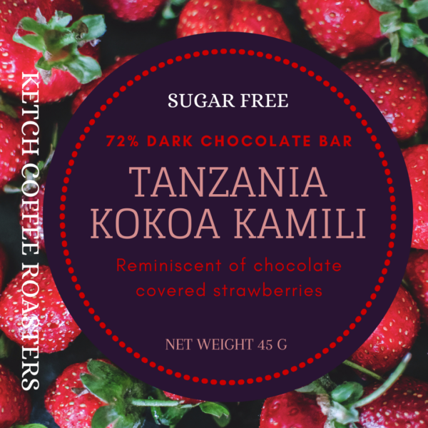 Product image for 72% dark chocolate sugar free Tanzania Kokoa Kamili bar with natural strawberry notes